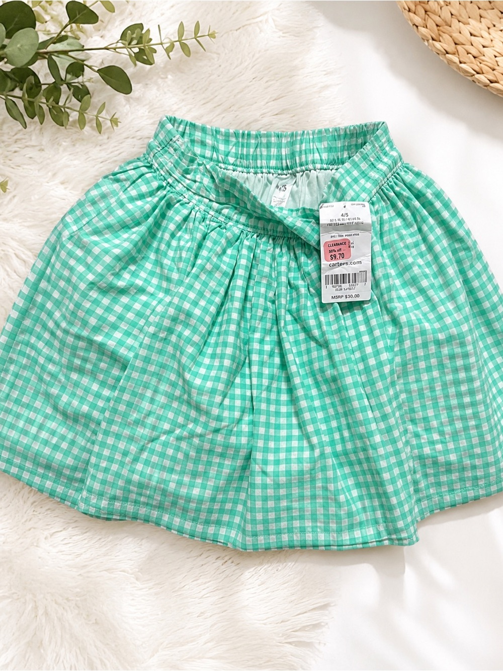 Girls' Mint Green Gingham Skirt - Brand: Carter’s